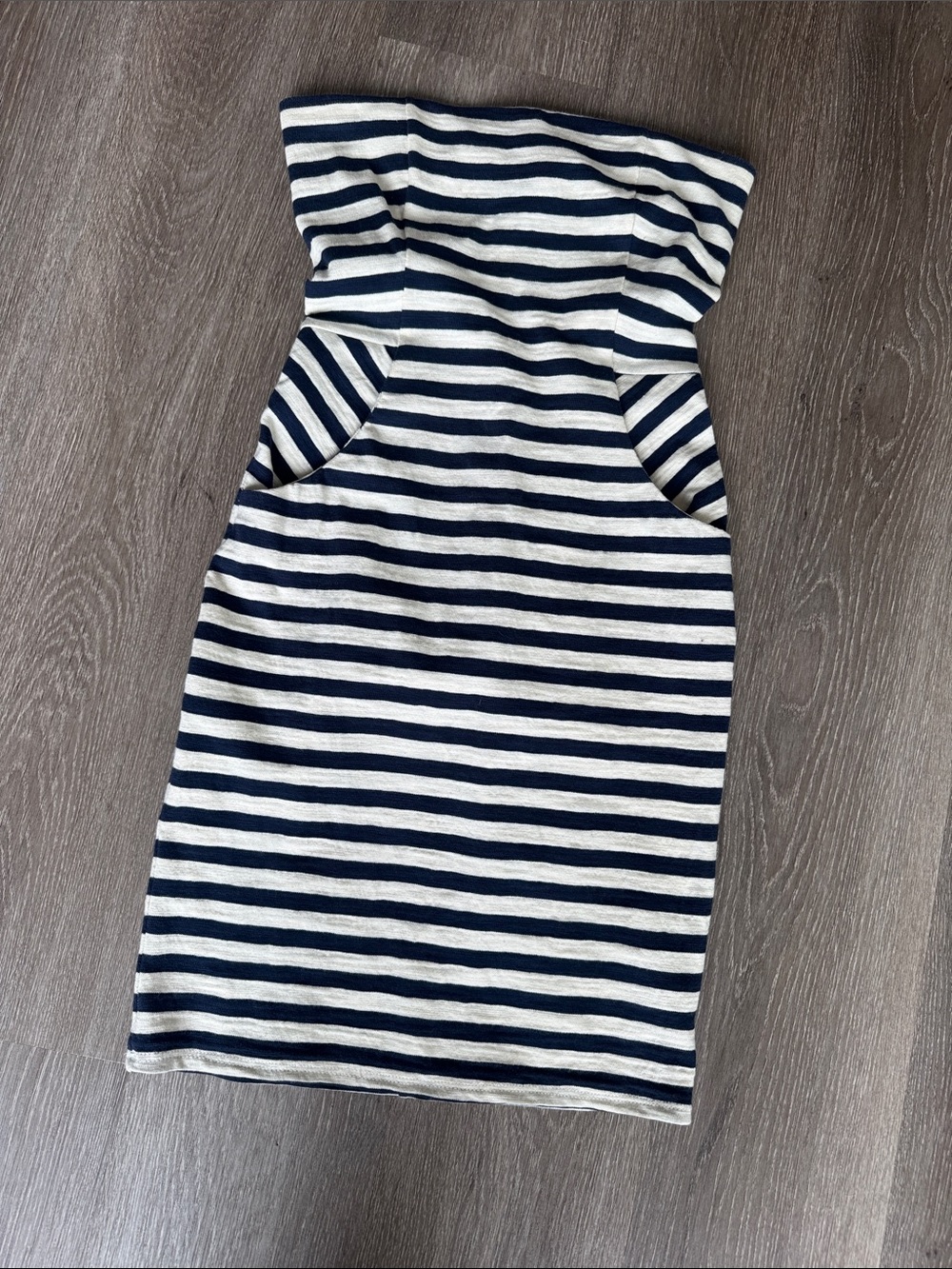 L'AGENCE Navy and White Strapless Striped Sheath Dress